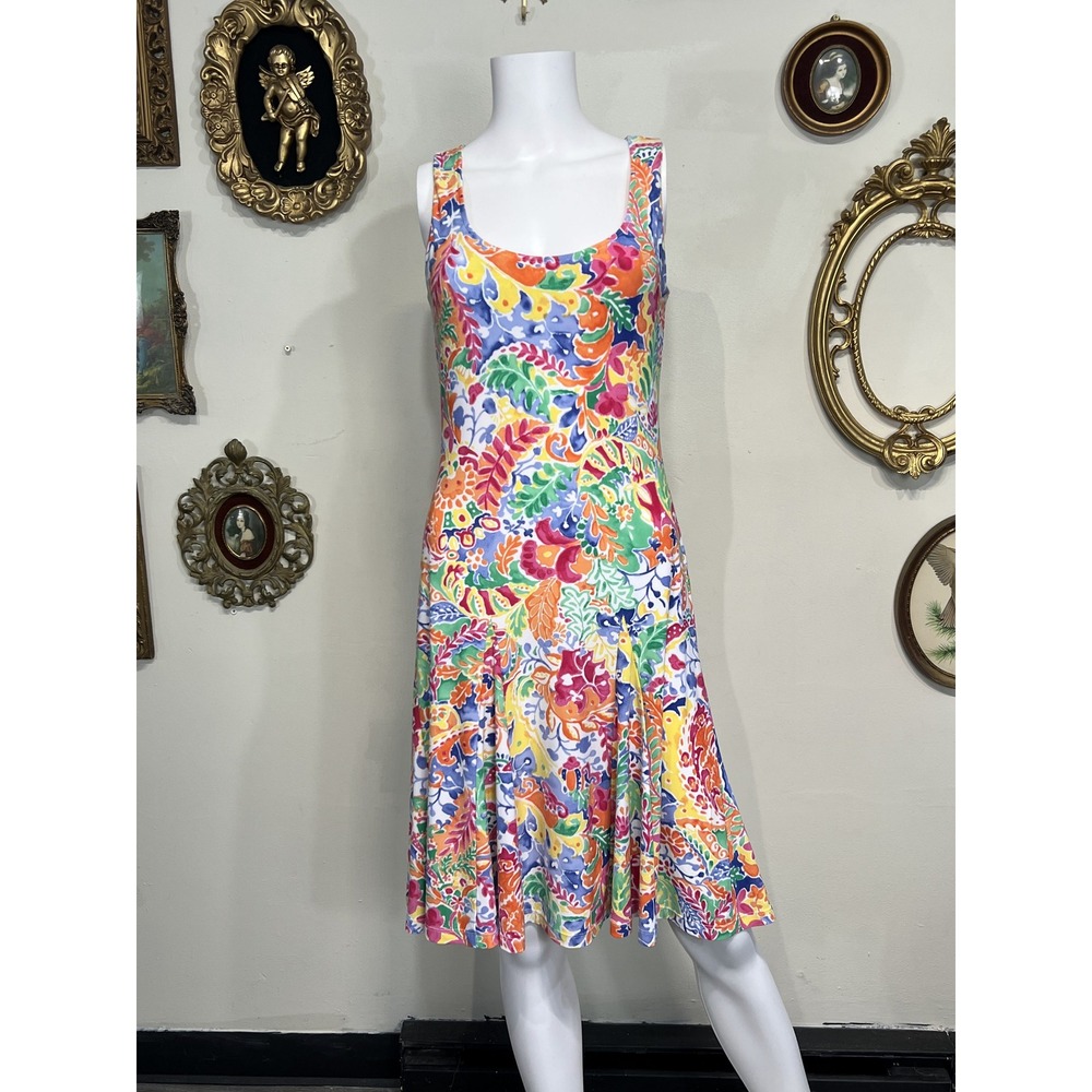 Lauren Ralph Lauren Petite Tropical Floral Print Flare Midi Dress Size P S/P